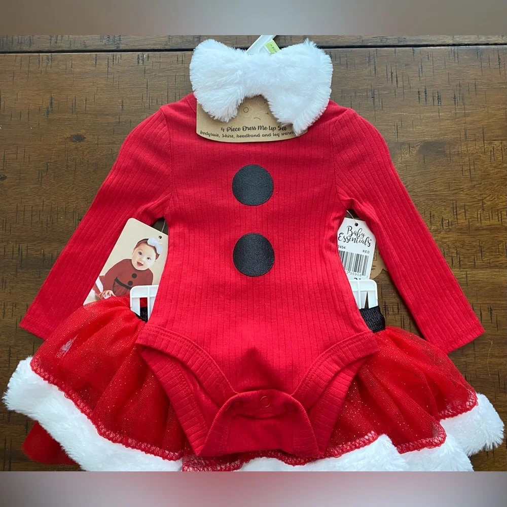•NWT•Baby Essentials 4-Piece Dress Me Up Holiday Layette Outfit- 3M